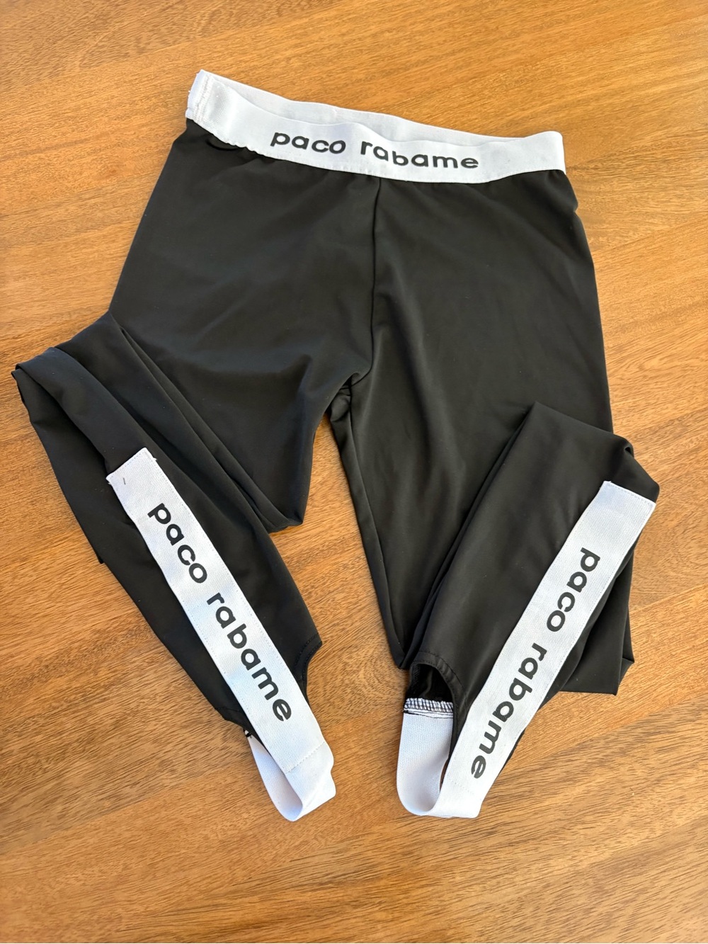 Paco Rabanne Black Leggings with White Branded Trim